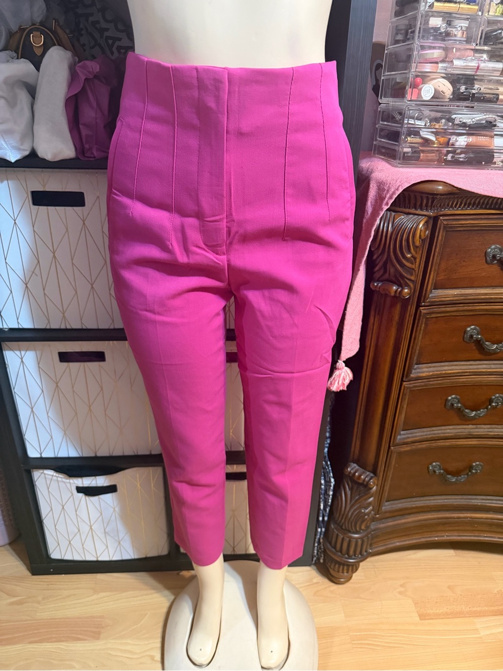 ZARA Women's High-Waist Cropped Slim Pants in Fuchsia